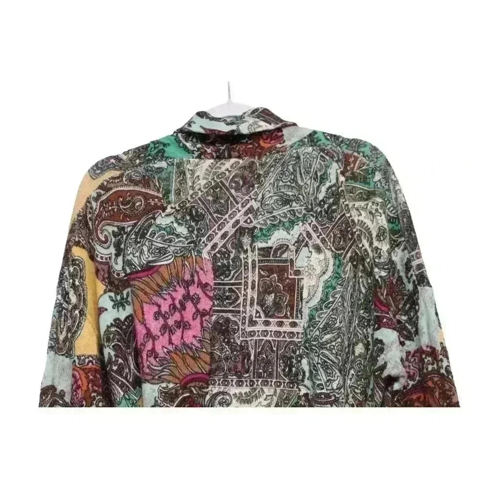 Sundance Cardigan Size Medium Multicolor Patchwork Paisley Linen Belted Artsy - Picture 9 of 12